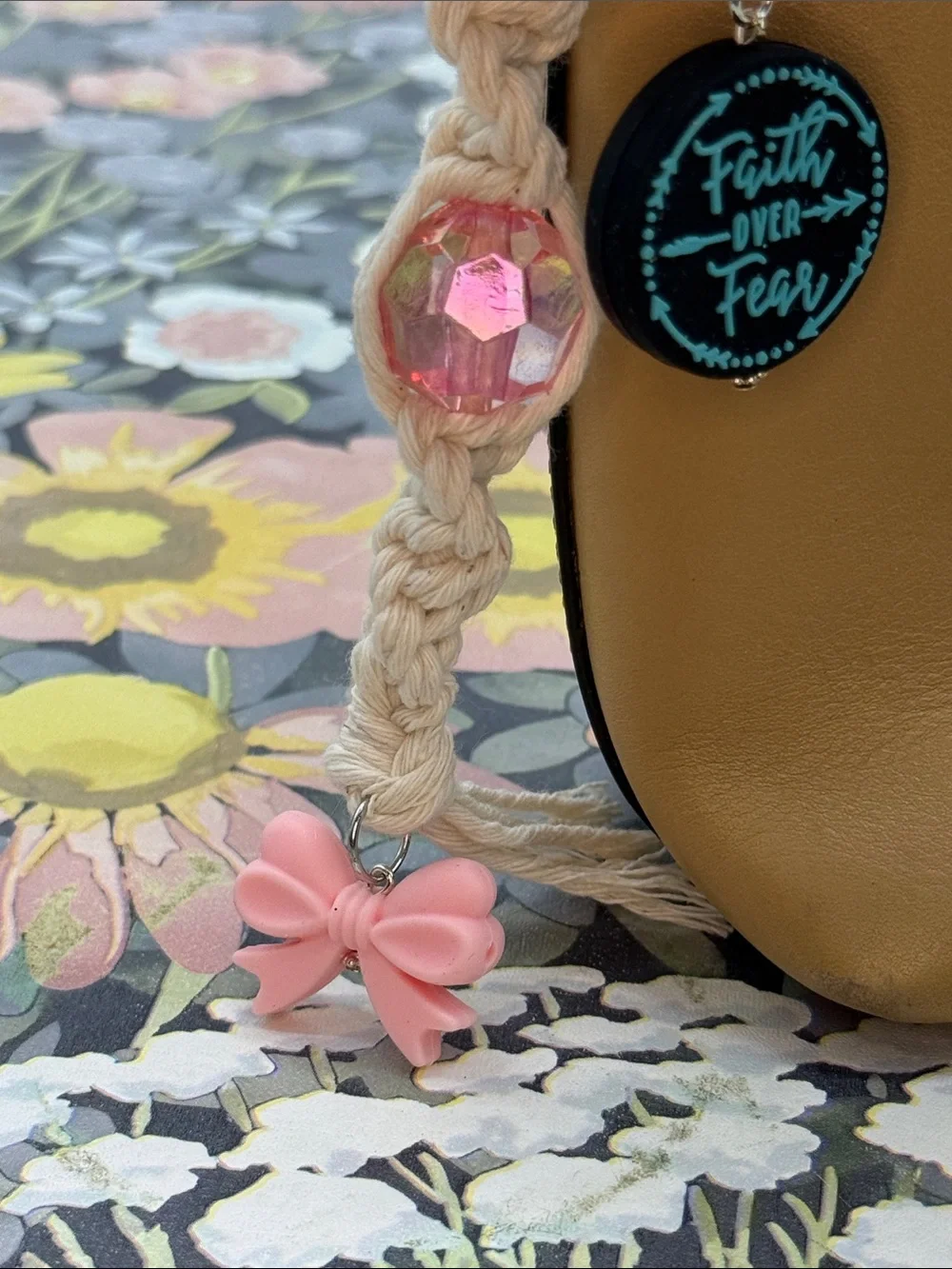 👑Adorned Crown Jewelry purse bag charm keychain Faith over Fear macrame bow